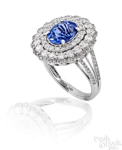 18K white gold Ceylon sapphire and diamond ring