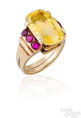 14K yellow gold topaz and ruby ring