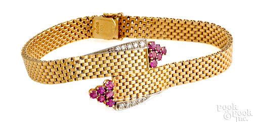 18K yellow gold ruby and diamond bypass bracelet