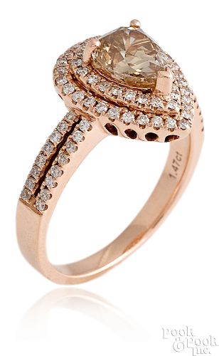 14K rose gold fancy brown diamond ring