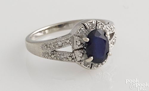 Two 14K white gold sapphire and diamond rings
