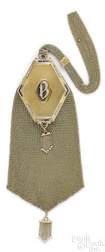 14K gold Edwardian diamond and sapphire purse