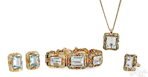 14K and 18K yellow and rose gold aquamarine suite