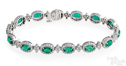 18K white gold emerald and diamond bracelet