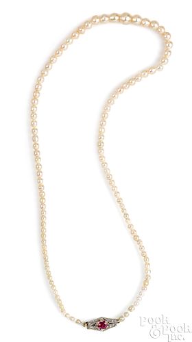 18K and 14K gold natural pearl necklace