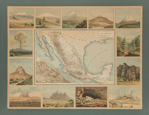 García Cubas, Antonio. 6 Cartas Geográficas del Atlas Pintoresco e Histórico de los Estados Unidos Mexicanos. México, 1885. Enmarcadas.