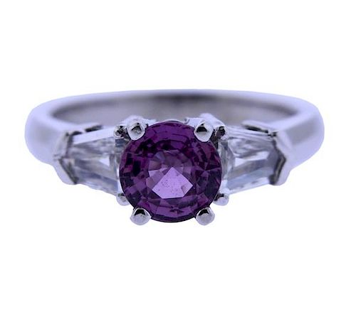 A. Jaffe 18K Gold Diamond Pink Stone Engagement Ring