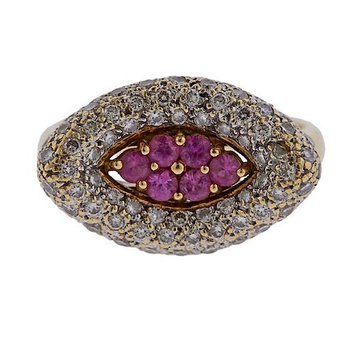 18k Gold Diamond Pink Sapphire Ring 