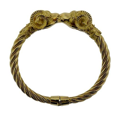 18k Gold Ram&#39;s Head Bangle Bracelet 