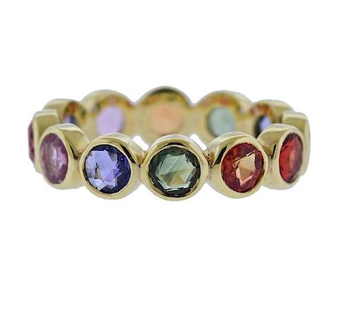 18K Gold Multi Color Stone Band Ring