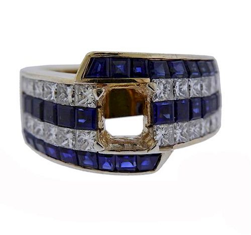 18K Gold Diamond Blue Stone Ring Mounting