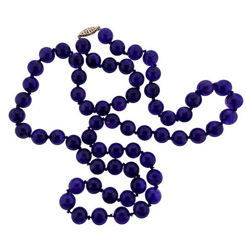 14K Gold Purple Stone Bead Necklace