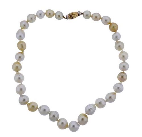 14K Gold Diamond Baroque Pearl Necklace