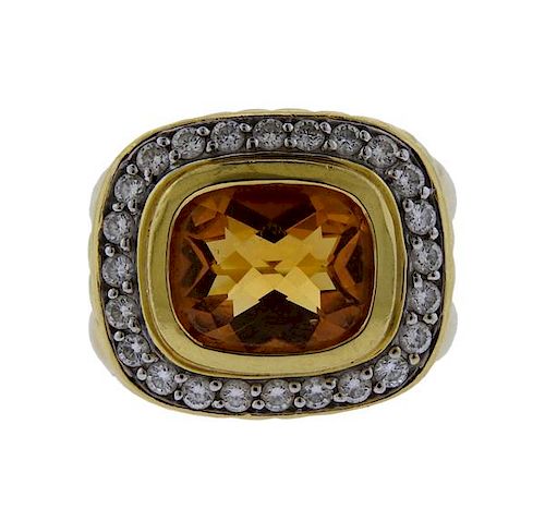 David Yurman 18k Gold Diamond Citrine Albion Ring 