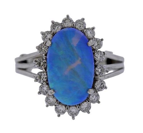 14K Gold Diamond Opal Ring