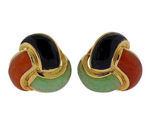 14K Gold Colored Stone Earrings