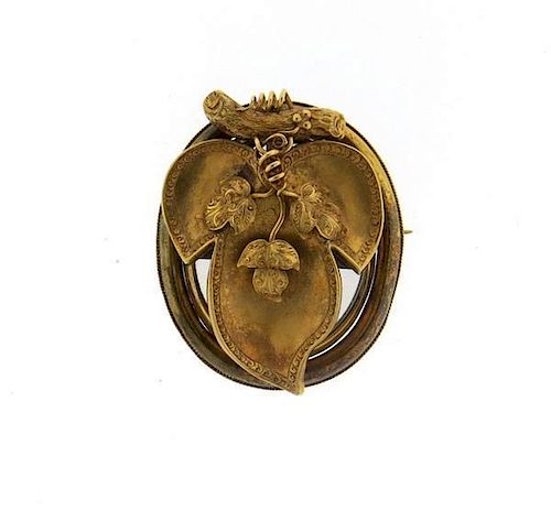 Antique Victorian 15K Gold Locket Brooch Pendant