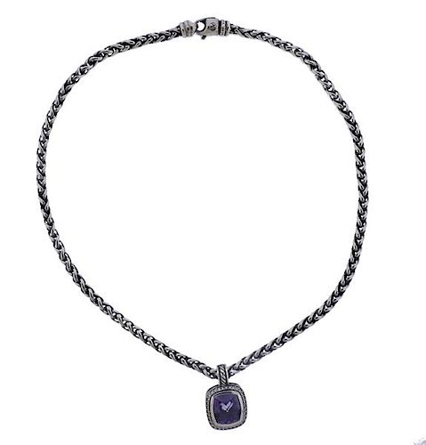 David Yurman Albion Silver Diamond Purple Stone Pendant Necklace