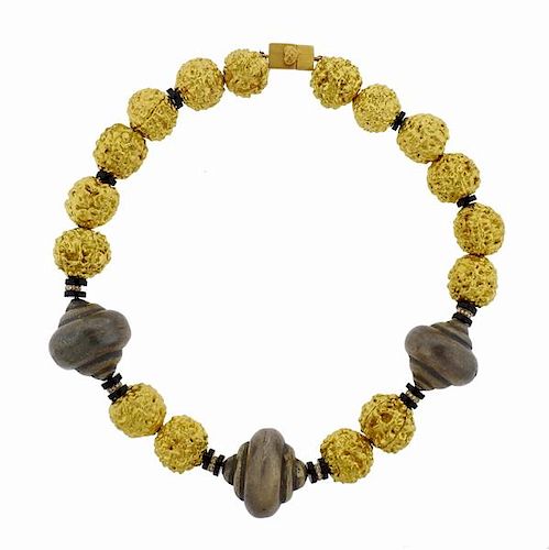 Lotus Art de Vivre Hindu Prayer 18k Gold Diamond Onyx Necklace