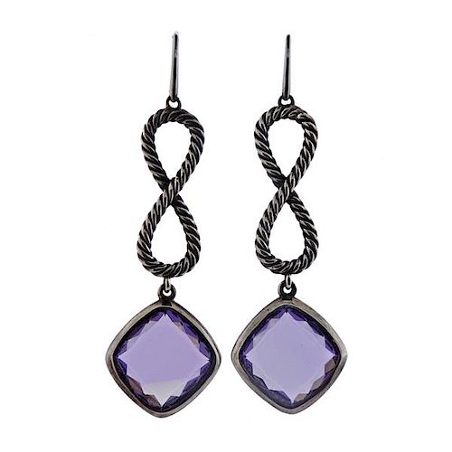 David Yurman Sterling Purple Stone Dangle Earrings