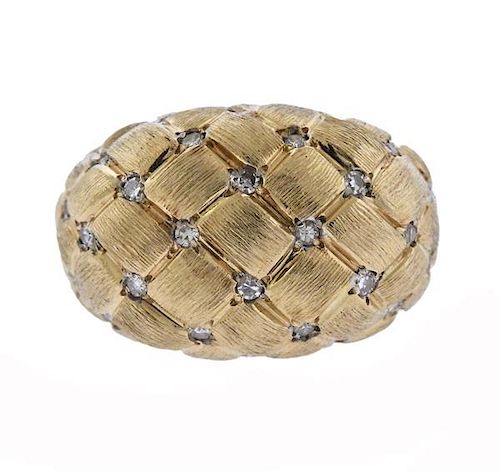 Vintage 14k Gold Diamond Basket Weave Ring