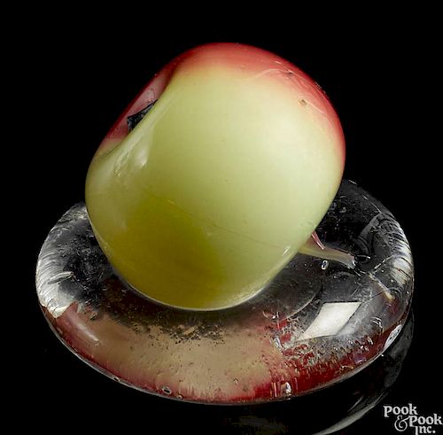 New England Glass Co. apple paperweight, late 19th c., 3'' dia.