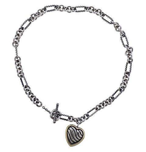 David Yurman 18K Gold Sterling Heart Pendant Toggle Necklace