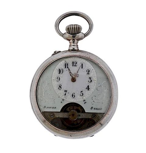 Antique Silver 8 Days Open Face Pocket Watch