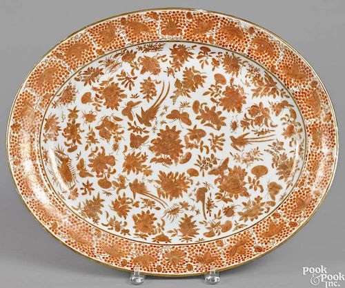 Chinese export porcelain platter, 19th c., with orange sacred bird and butterfly decoration