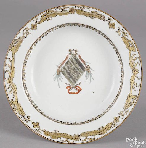 Chinese export porcelain armorial shallow bowl, 18th c., 9'' dia.