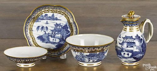 Chinese export porcelain, 19th c., with clobbered decoration, to include a Nanking teabowl