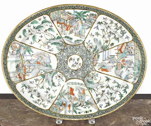 Chinese export porcelain famille verte platter, 19th c., 14 3/4'' x 18 1/2''.