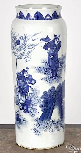 Chinese blue and white porcelain vase decorated with warriors in a landscape, 15 1/2'' h.