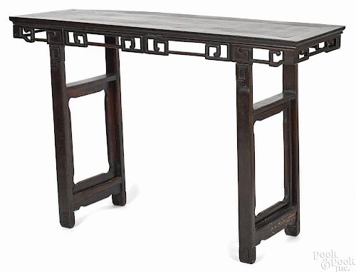 Chinese carved hardwood altar table, ca. 1900, 39 1/4'' h., 60'' w., 18 1/2'' d.
