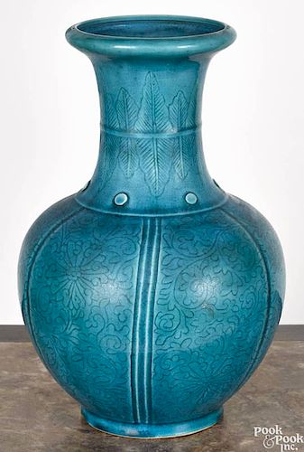 Chinese porcelain turquoise ground, baluster-form vase, probably early 20th c., 11 1/2'' h.