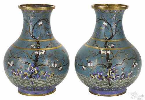Pair of Chinese cloisonné urns, late 19th c., 15 3/4'' h.