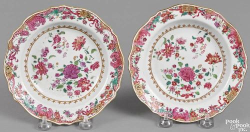 Pair of Chinese export famille rose shallow bowls, 18th c., 6 3/8'' dia.