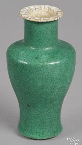 Chinese apple green crackle glazed vase, probably Chien Lung, 5 3/4'' h.