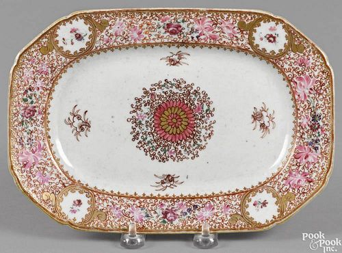 Chinese export porcelain undertray, ca. 1800, with pink floral decoration, 6 3/4'' w., 10'' l.