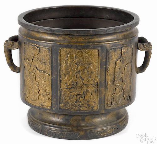 Chinese gold splash bronze pot, 9 1/4'' h.