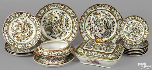 Group of Chinese export thousand butterfly porcelain, to include a covered vegetable