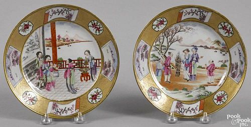 Two Chinese export porcelain mandarin palette plates, early 19th c.