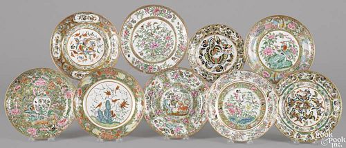 Nine Chinese export famille rose porcelain plates, 19th c., 8 3/8'' dia. and 7'' dia.