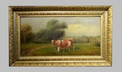 19THC. O/C "COWS IN THE MEADOW"  SGND JAN PIETRAS