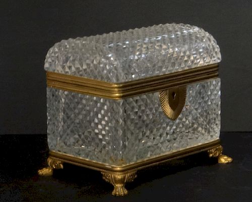 FRENCH CUT CRYSTAL DOME LIDDED BOX W/ FIRE GILDED
