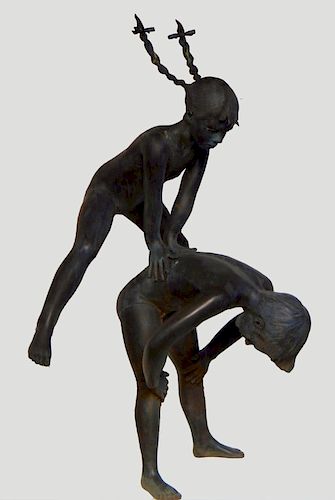 LIFE SIZED BRONZE "LEAP FROG" AFTER JOHN ROBINSON