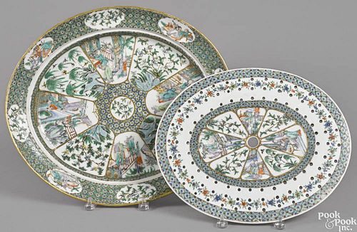 Chinese export famille verte platter with Mazarin, 19th c., 15 1/2'' w., 17 3/4'' l.