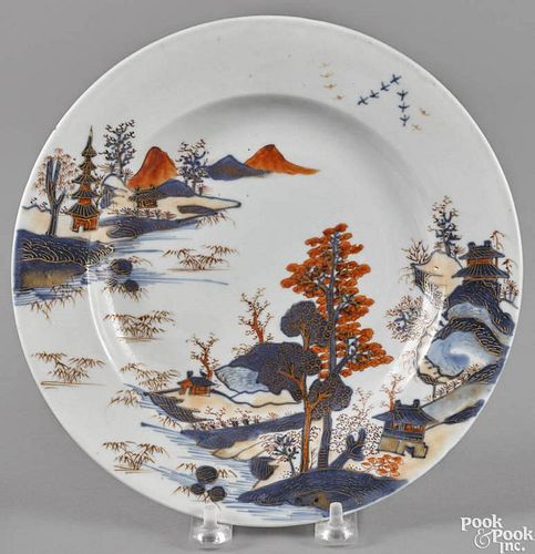 Chinese Imari palette plate, 18th c., with landscape decoration, 9'' dia.