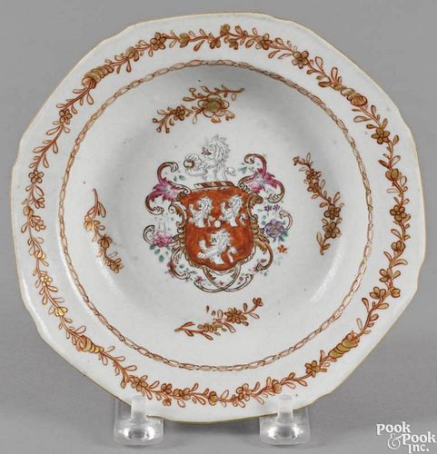 Chinese export porcelain armorial shallow bowl, 18th c., 6 1/4'' dia.