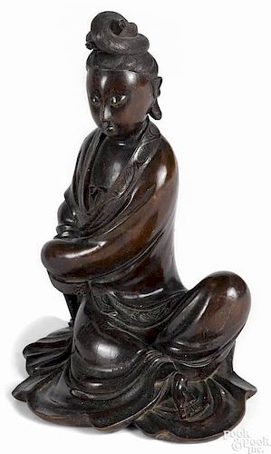 Carved hardwood figure of Guanyin, 10'' h.